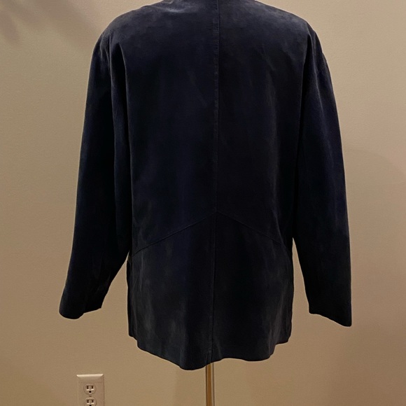 Friitala Womens Blue Suede Cardigan w Blue Leather Trim / Size 10 - Picture 5 of 16